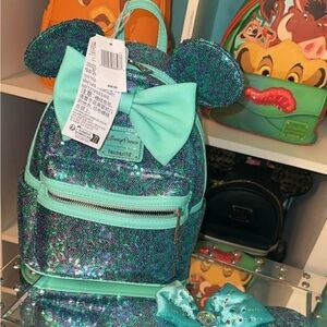 Loungefly Aqua and Lavender Sequin Backpack and Headband Set